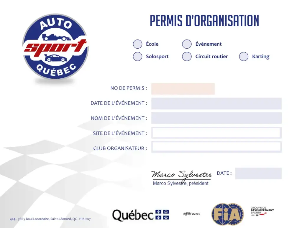 Permis Événement - Circuit Routier