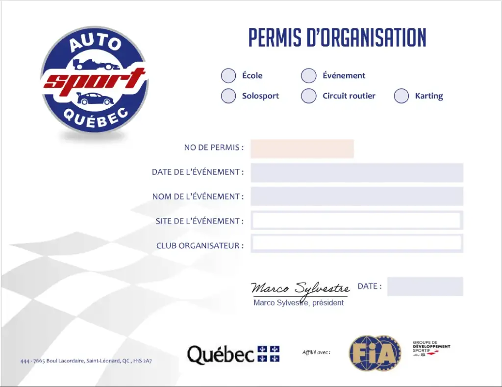 Permis Événement - Autoslalom/Rallom