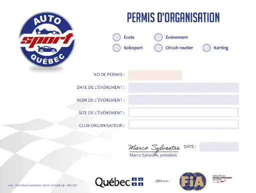 Permis Événement - Circuit Routier